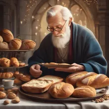 An elderly man serving blessed bread
