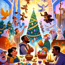 An image with holiday festivities and people