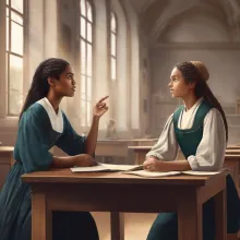 Two Christian female scholars debating a topic.
