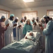 Christians praying for sick people at the hospital