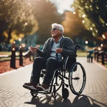 A handicapped elder celebrating in the park