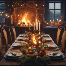 Dinner table by the fire place