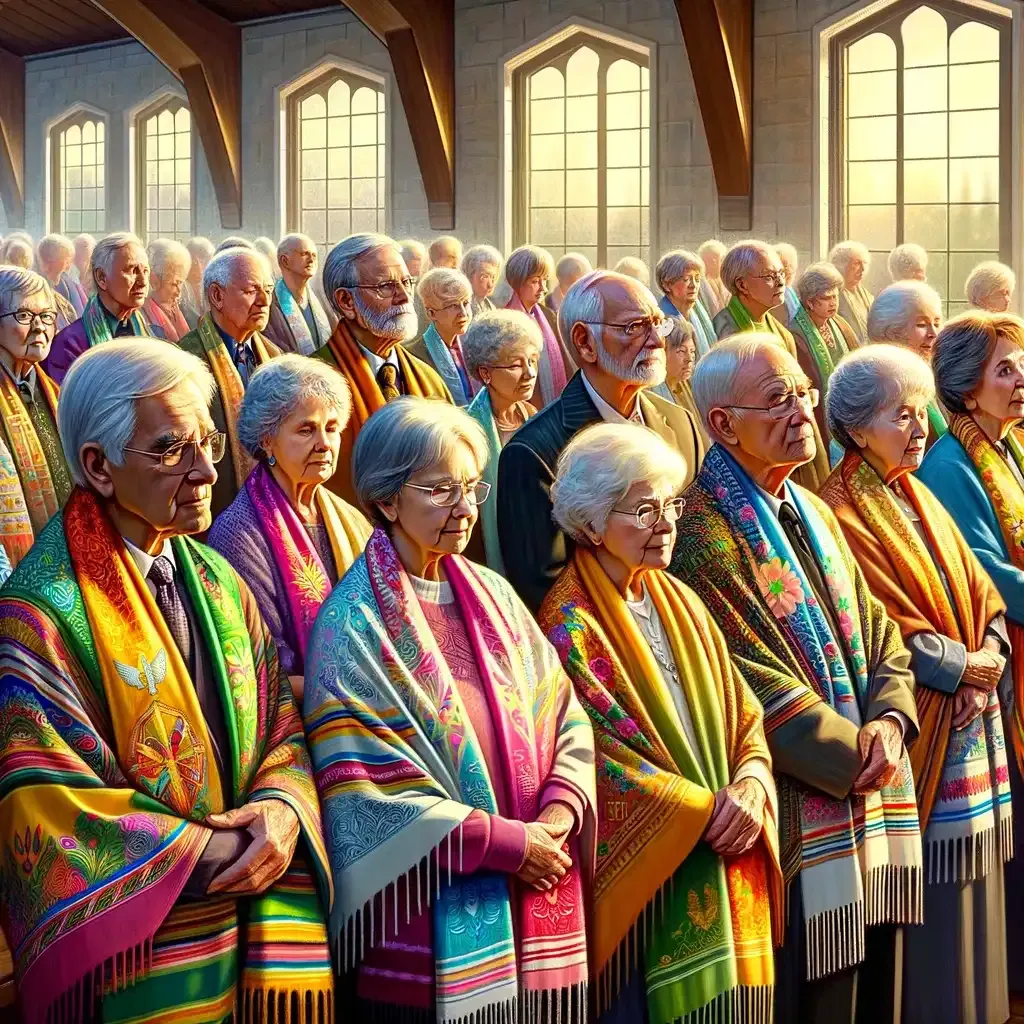 Senior citizens wearing Christian prayer shawls.