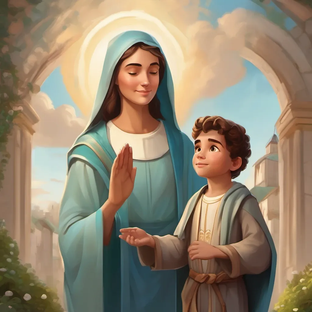 A woman saint with a boy