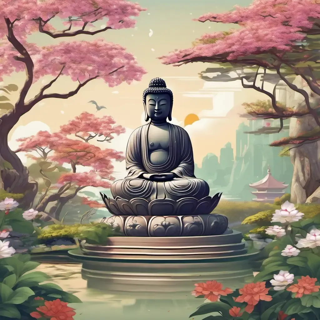 Asian Buddha in a lush garden