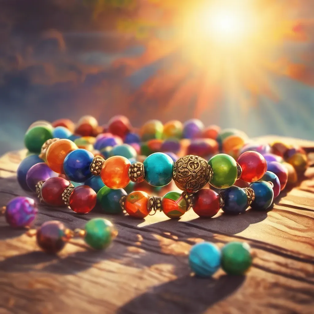 Christian colorful prayer beads with a blazing sun in the back